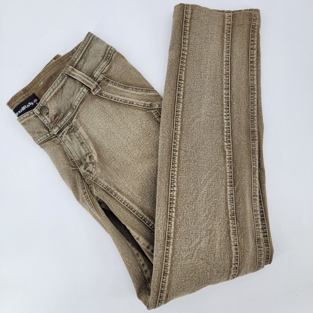 BrazilRoxx Womens Stone Washed Green Stacked Cotton Stretch Skinny Jeans 8